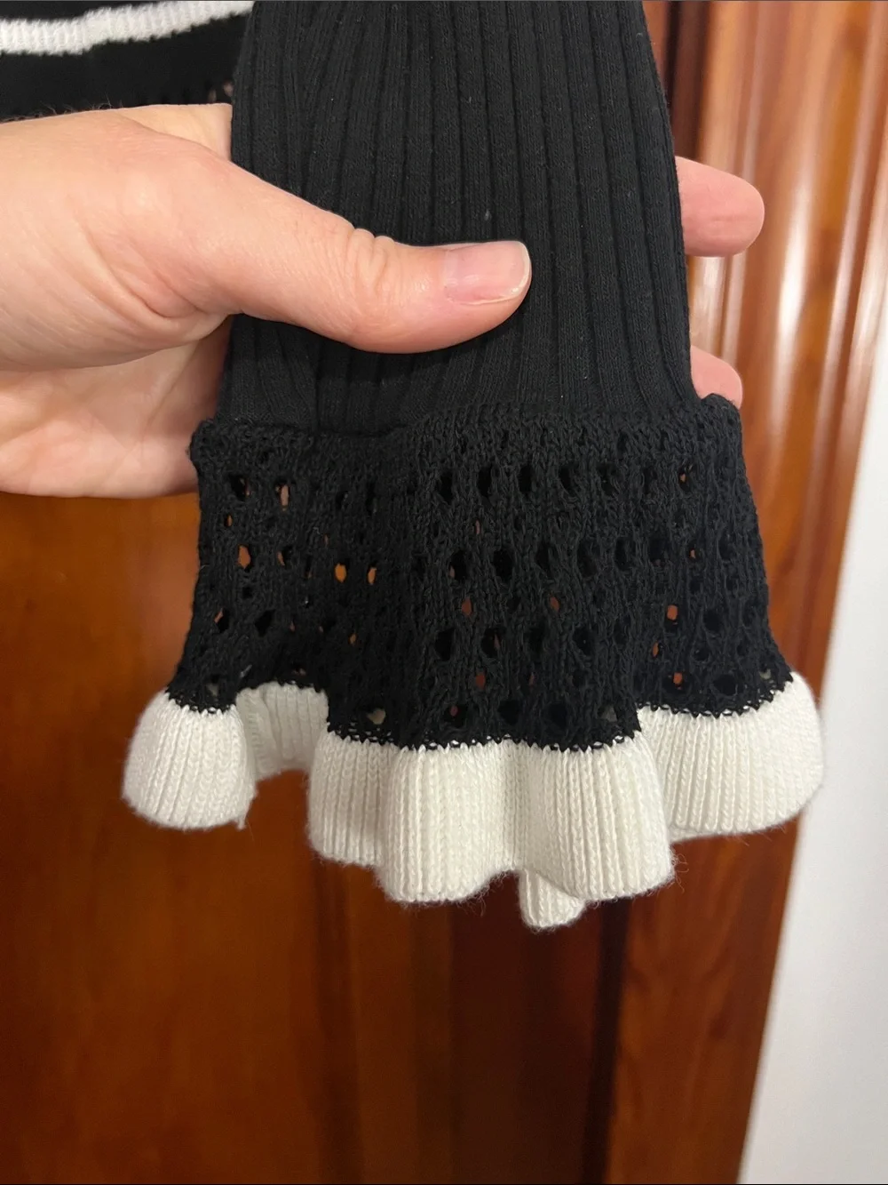 ZARA Black and White Ribbed Peplum Long-Sleeve Top